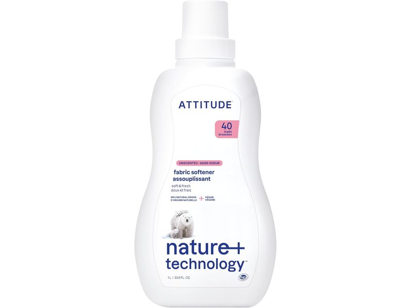 Attitude Extra Gentle Fabric Softener, Unscented, 40 Loads, 33.8 fl oz/1 L
