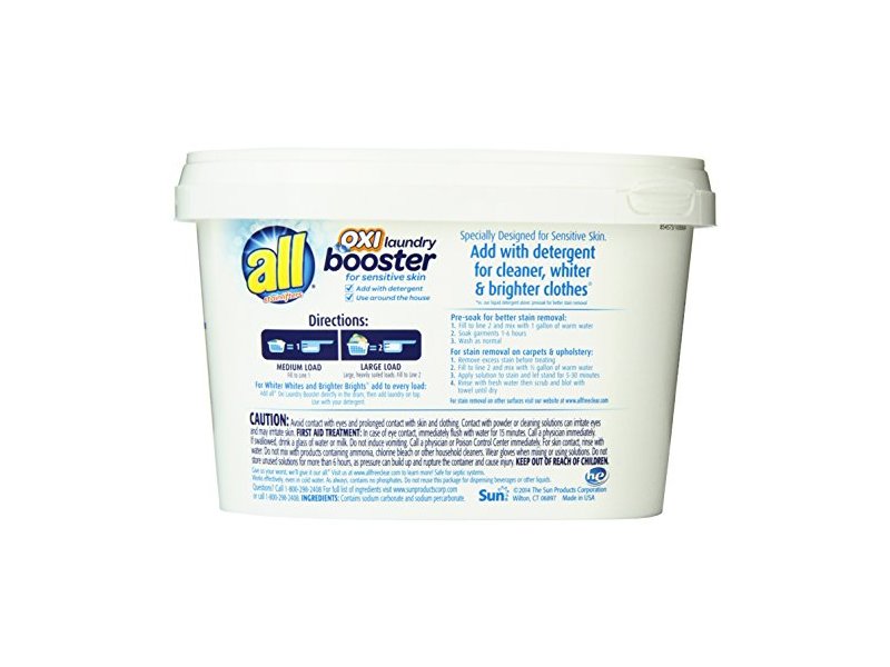 All With Stainlifter Oxi Laundry Booster, Free & Clear, Sensitive, 48 Loads, 52 oz/1.47 Kg