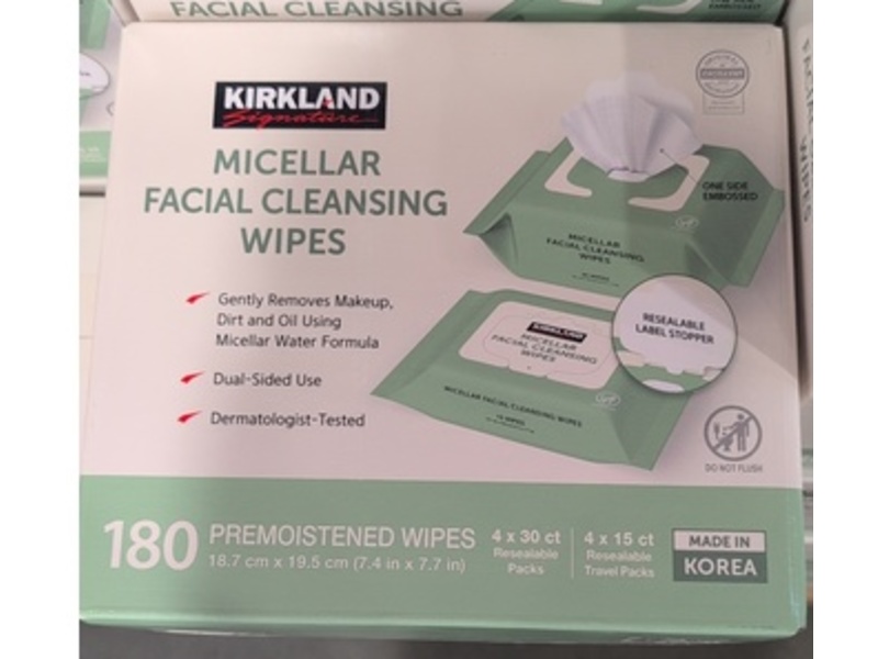 Kirkland Signature Micellar Facial Cleansing Wipes, 180 Count