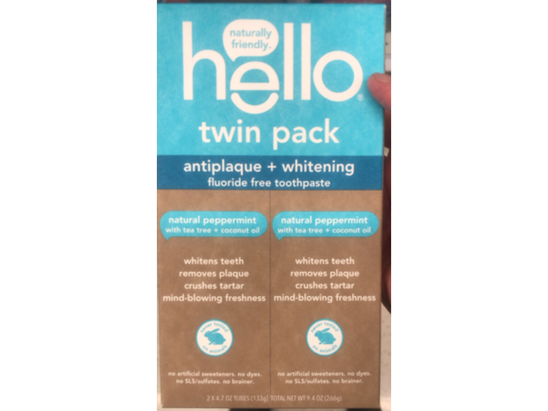 Hello Antiplaque & Whitening Fluoride Free Toothpaste, 4.7 oz/133 g, Pack Of 2