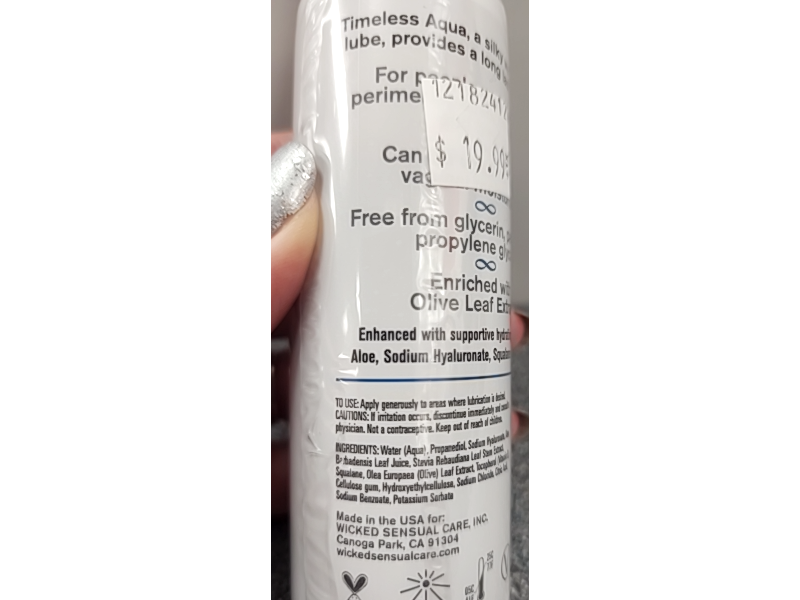 Wicked Sensual Care Simply Timeless Aqua Intimate Lubricant, 4.0 fl oz/120 mL