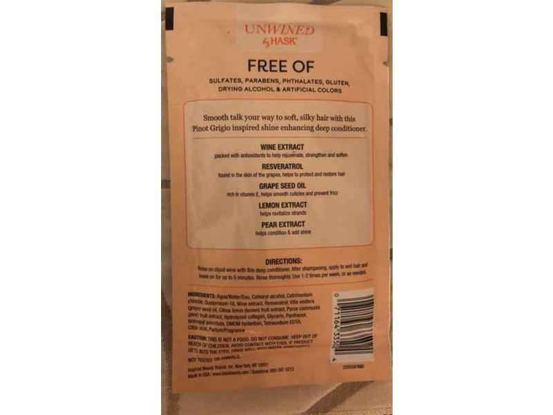 Unwined By Hask Pinot Grigio Inspired, Shine & Smooth Deep Conditioner, 1.8 oz / 50 g