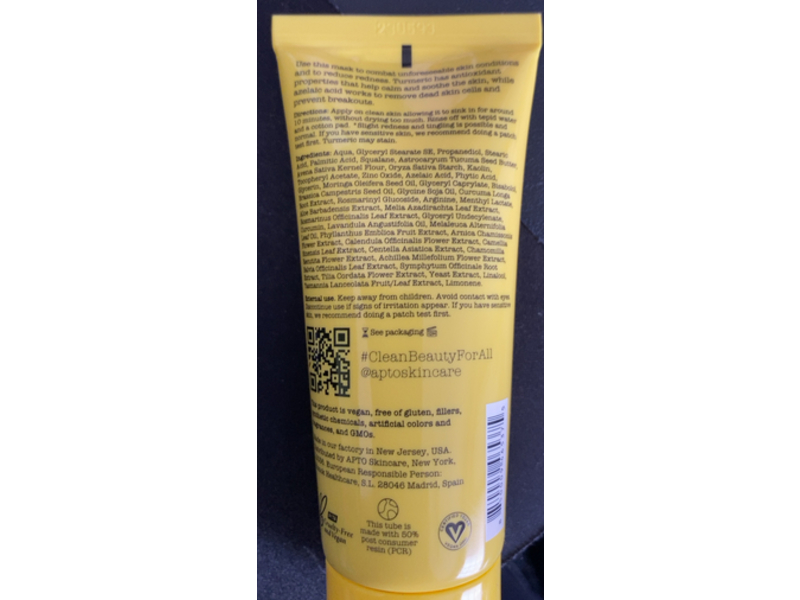 Apto Skincare Turmeric Mask, Azelaic Acid, 2 fl oz/60 mL
