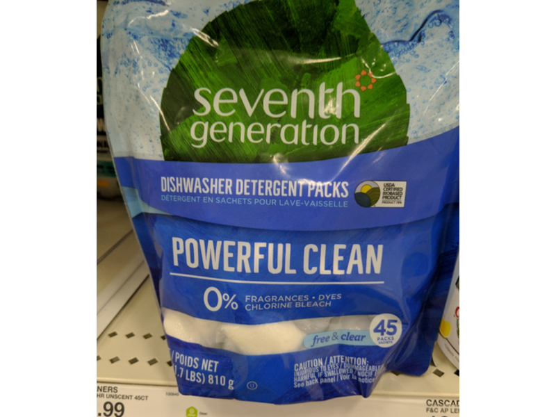 Seventh Generation Dishwasher Detergent Packs, Free & Clear, 28.5 oz/810 g, 45 Count