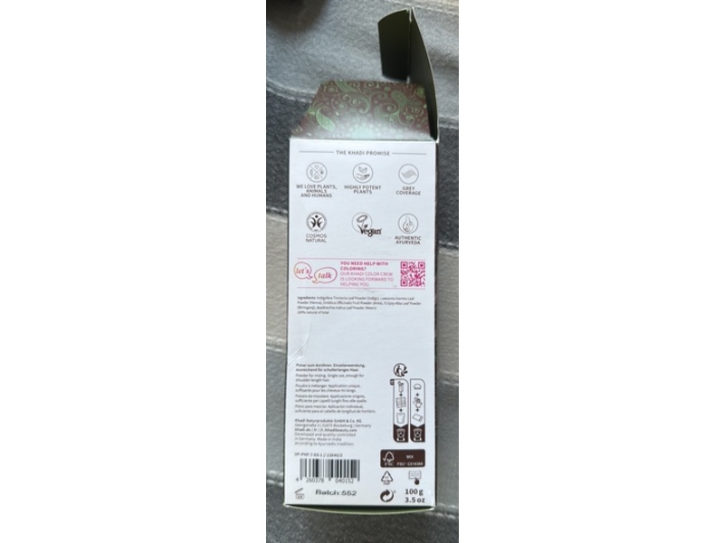 khadi Natural Cosmetics Natural Hair Color, Chocolate Brown, 3.5 oz/100 g