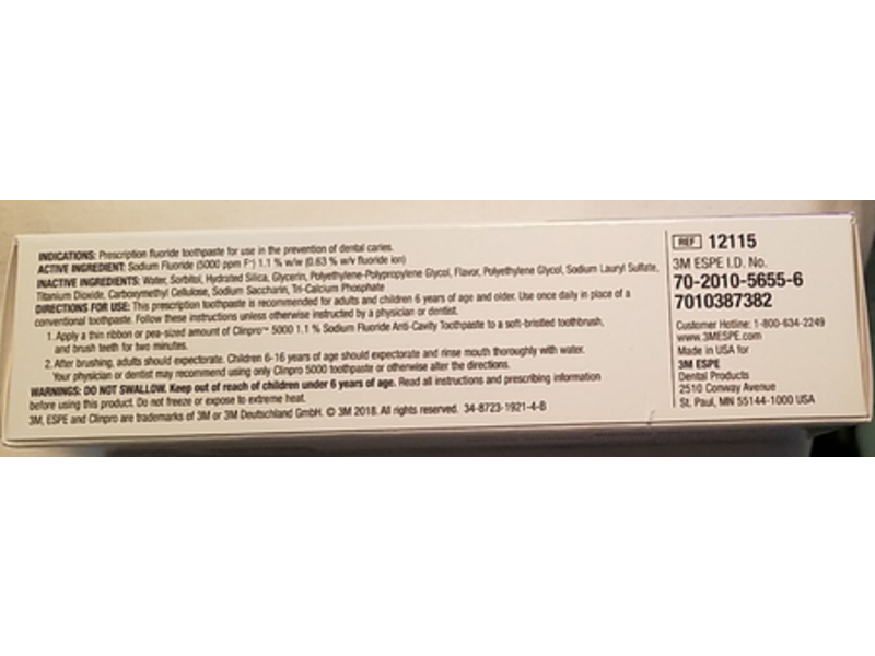 Clinpro 5000 1.1% Sodium Fluoride Anti-Cavity Toothpaste, Vanilla Mint, 4 oz/113 g, 3M ESPE (RX)