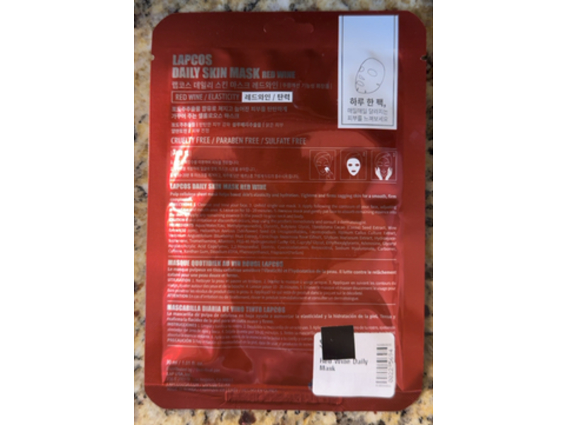 Lapcos Daily Skin Mask, Red Wine Elasticity, 1.01 fl oz/30 mL, Pack Of 5