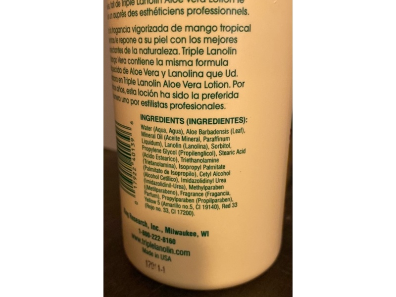 Triple Lanolin Hand & Body Lotion, Mango Vera, 20 fl oz/590 mL