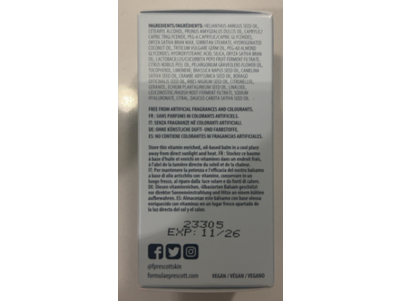 Formulae Prescott Tri Balm Cleanse Exfoliate Moisturise, Geranium & Mandarin, 0.71 oz/20 g