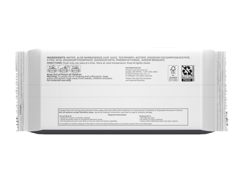 Amazon Basics Extra Large Flushable Wipes, Fragrance Free, 60 Count