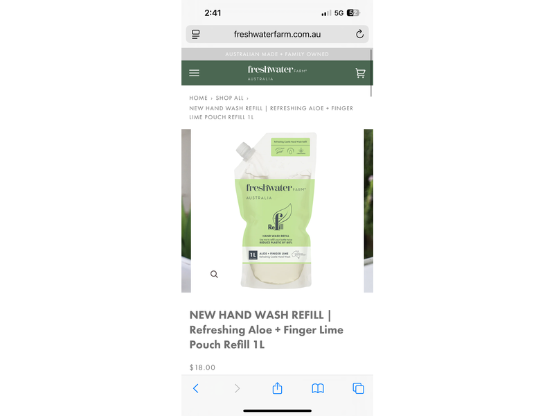 Freshwater Farm Australia Hand Wash Refill, Aloe & finger Lime, 1 L