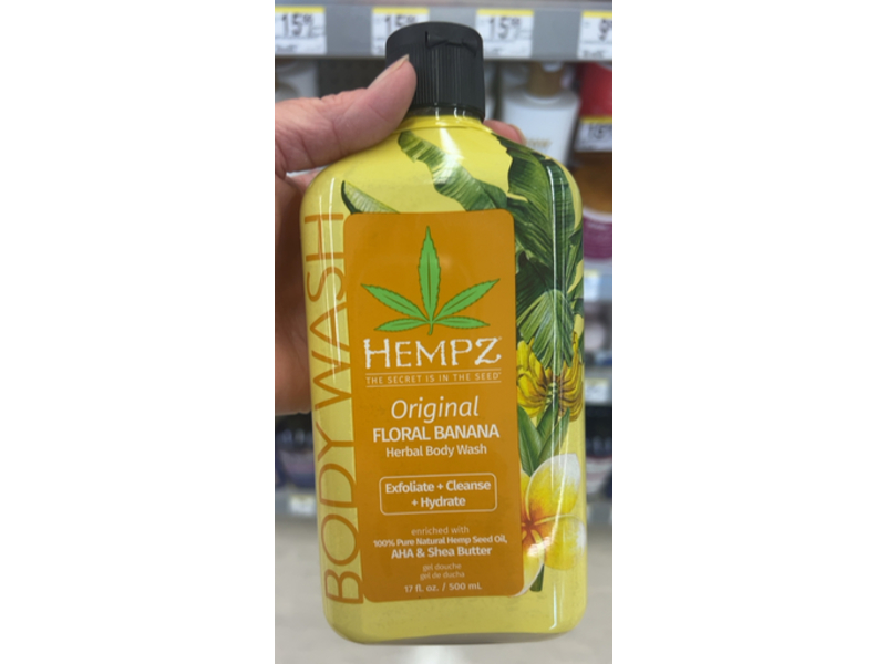 Hempz Herbal Body Wash, Original Floral Banana, 17 fl oz/500 mL