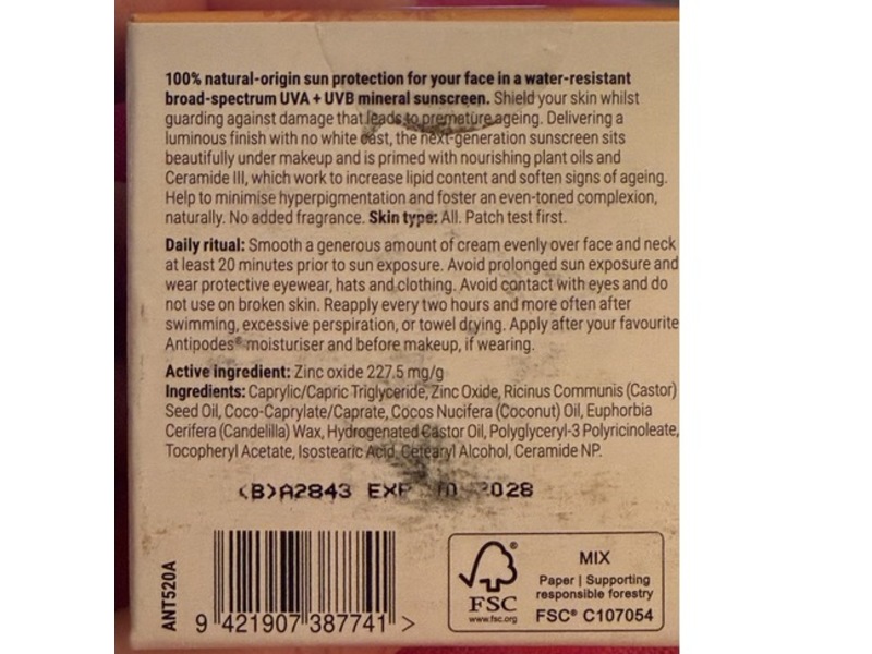 Antipodes Supernatural Ceramide Silk Facial Sunscreen, SPF 50+, 2 fl oz/60 mL