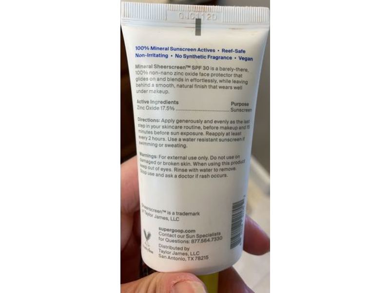 Supergoop! Mineral Sheerscreen, SPF 30 PA+++, 1.5 fl oz/45 mL