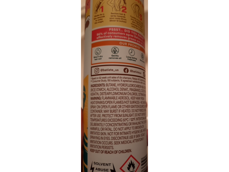 Batiste Tropical Dry Shampoo, Exotic Coconut, 3.81 oz/108 g