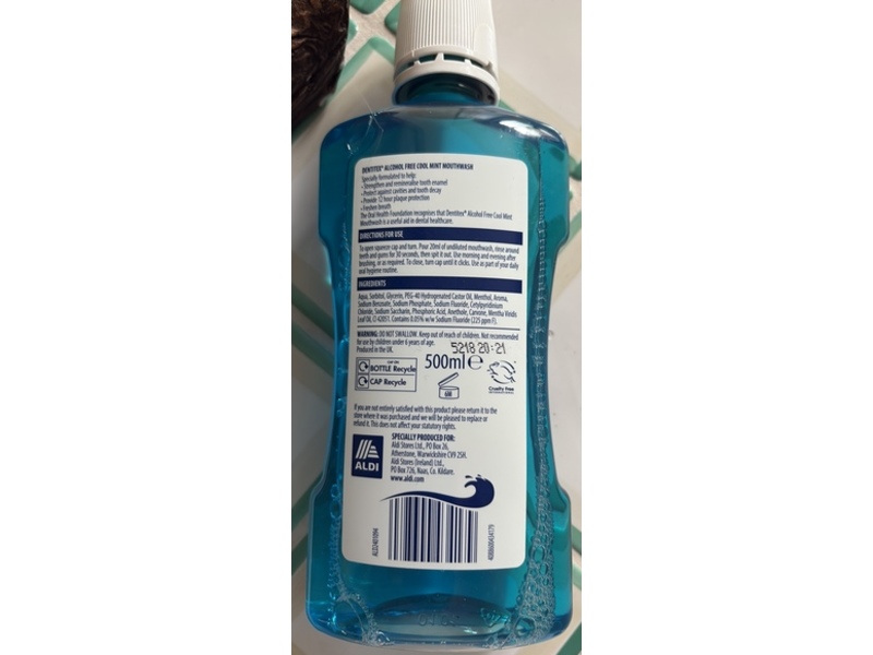 Dentitex Alcohol Free Mouthwash, Cool Mint, 500 mL