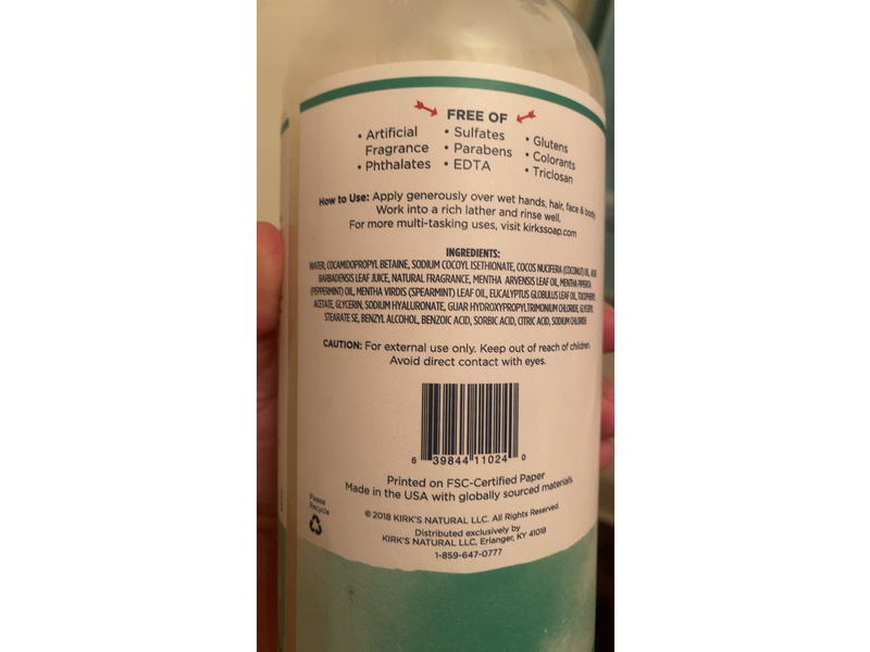 Kirk's 3-In-1 Head To Toe Nourishing Cleanser, Mint & Eucalyptus, 32 fl oz/946 mL