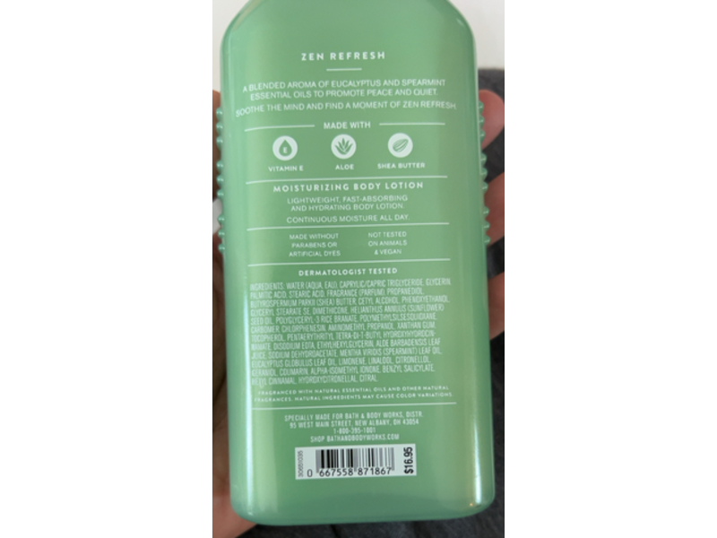 Aroma Zen Refresh Body Lotion, Eucalyptus Spearmint, 6.5 fl oz/192 mL