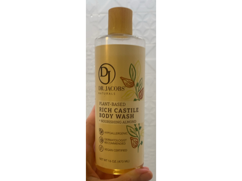 Dr Jacobs Naturals Plant-Based Rich Castile Body Wash, Almond, 16 oz/473 mL