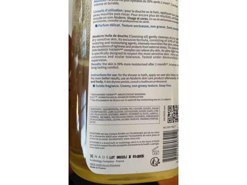 Bioderma Atoderm Ultra-Nourishing Anti-Irritation Cleansing Oil, 33.8 fl oz/1 L