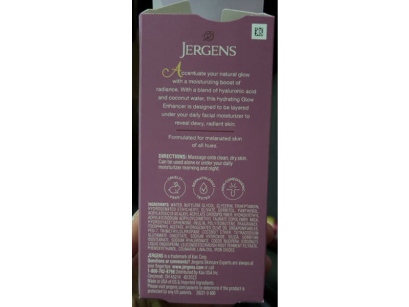 Jergens Melanin Glow Moisturizing Facial Glow Enhancer, Hyaluronic Acid, 2 fl oz/59 mL