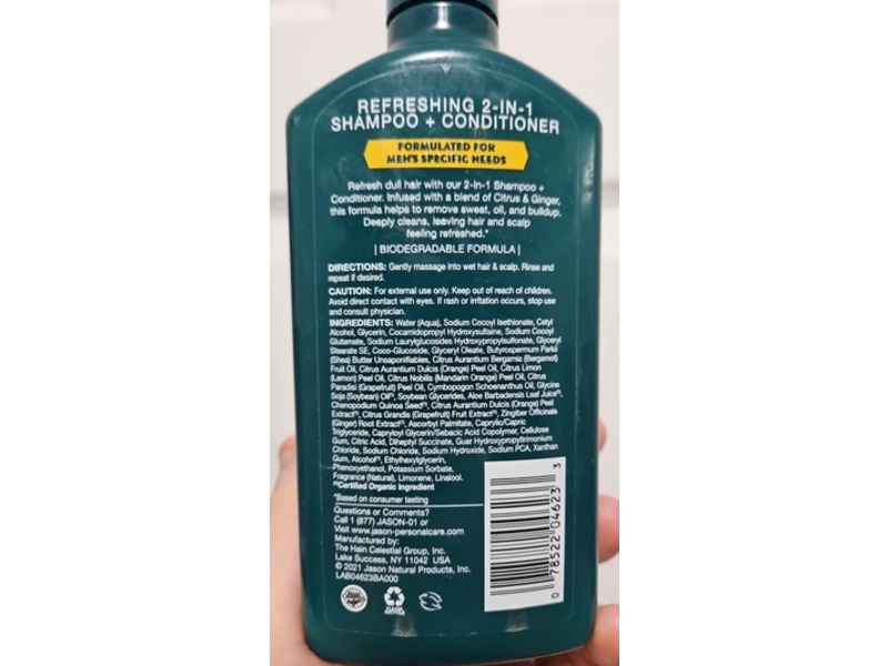 Jason Men's Refreshing 2-in-1 Shampoo and Conditioner, 12 oz/256 mL