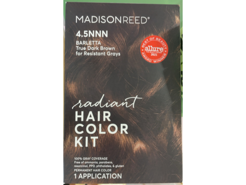Madison Reed Radiant Permanent Hair Color Kit, 4.5NNN Barletta True Dark Brown, 1 Application