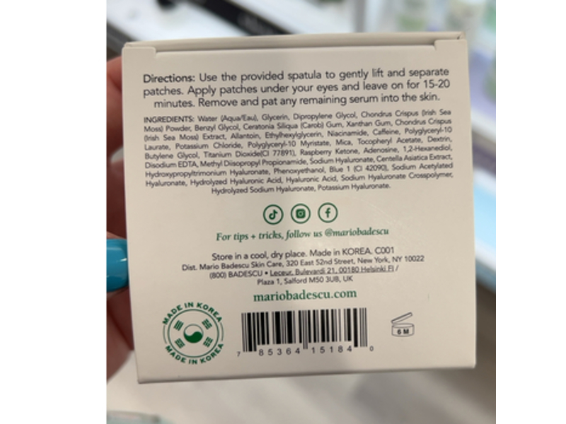 Mario Badescu Skincare Hydrogel Under Eye Patches, Hyaluronic Acid & Niacinamide, 60 Count