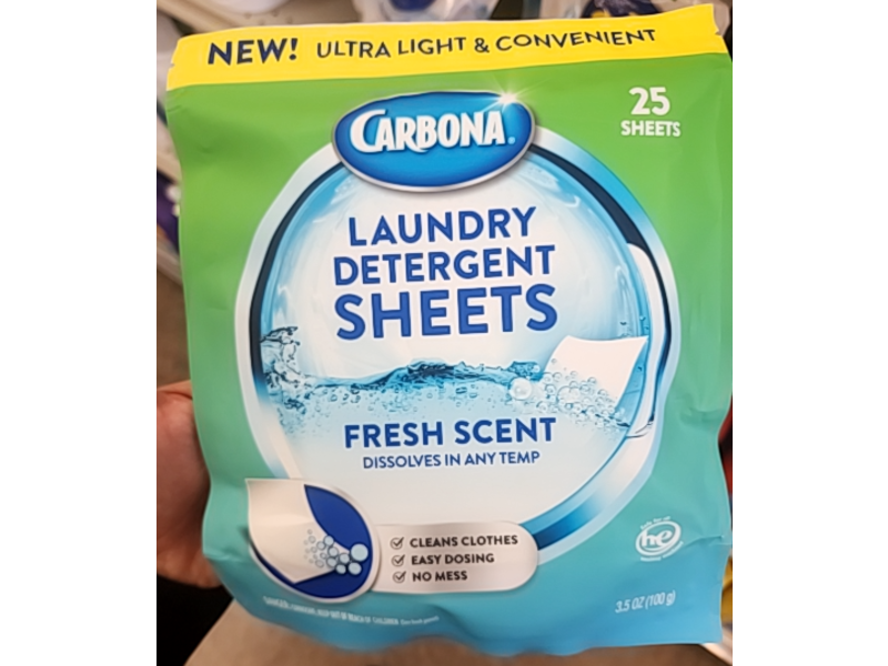 Carbona Laundry Detergent Sheets, Fresh Scent, 3.5 oz/100 g, 25 Count