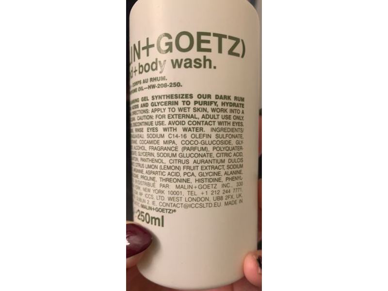 Malin + Goetz Rum Hand + Body Wash, 8.5 fl oz/250 mL