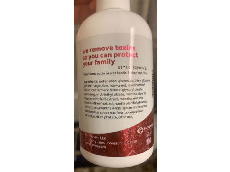 Purehaven Holiday Candy Cane Moisturizing Hand Soap, Peppermint Vanilla, 8 oz/227 g