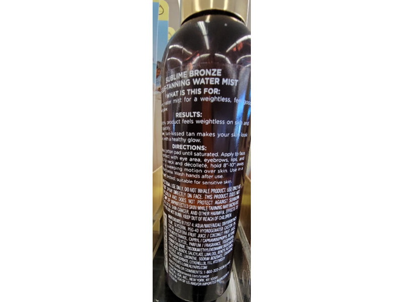 L'Oreal Paris Sublime Bronze Self Tanning Facial Mist, Coconut Water & Vitamin E, 3 fl oz/89 mL