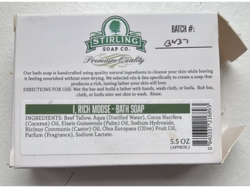 Stirling Soap Co Handcrafted Bath Soap, I, Rich Moose, 5.5 oz