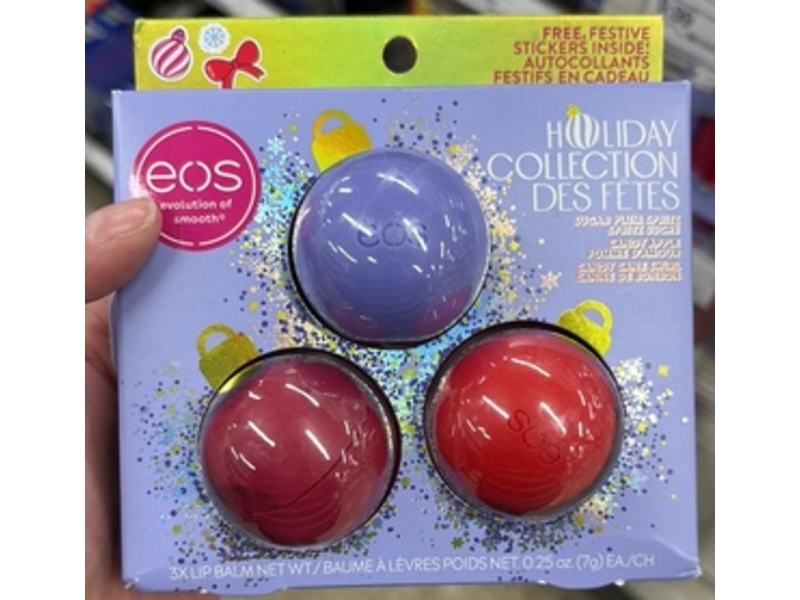 Evolution Of Smooth(EOS) Lip Balm, Sugar Plum Spritz, Candy Apple, Candy Cane Swirl, 0.25 oz/7 g, Set Of 3
