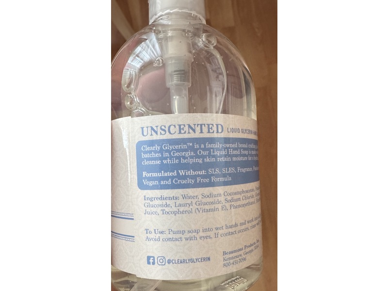 Clearly Glycerin Moisturizing Glycerin Gentle Hand Soap, Unscented, 12 fl oz/354 mL