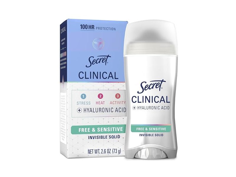 Secret Clinical RX Strength Invisible Solid Antiperspirant Deodorant, Free & Sensitive, 2.6 oz/73 g