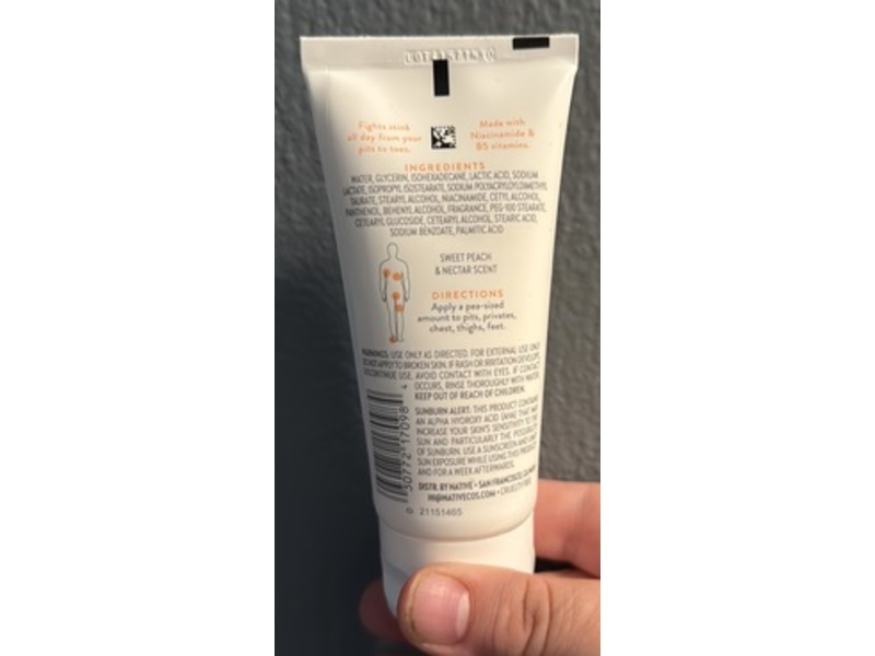 Native Whole Body Deodorant Cream, Sweet Peach & Nectar, 3 oz/85 g