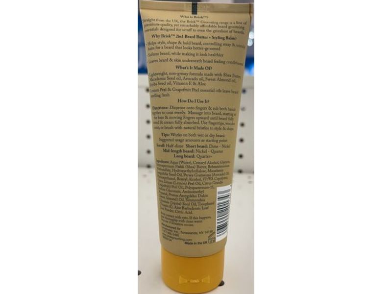 Brisk Grooming Beard Butter + Styling Balm, Citrus, 4 fl oz/118 mL