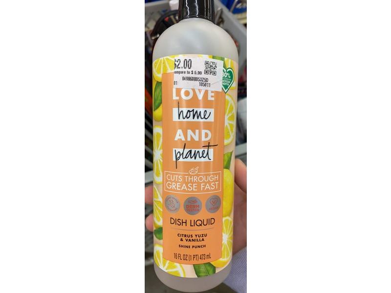 Love Home & Planet Dish Liquid, Citrus Yuzu & Vanilla, 16 fl oz/473 mL, Pack Of 6