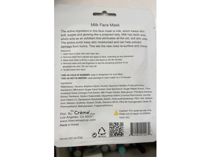 The Creme Shop Milk Face Mask, 0.81 oz/23 g