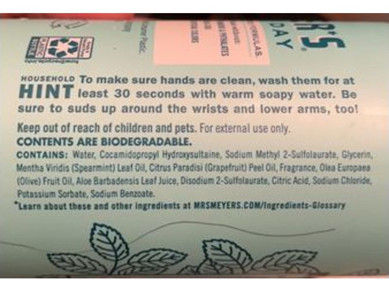 Mrs. Meyer's Clean Day Hand Soap, Mint Scent, 16 fl oz/473 mL