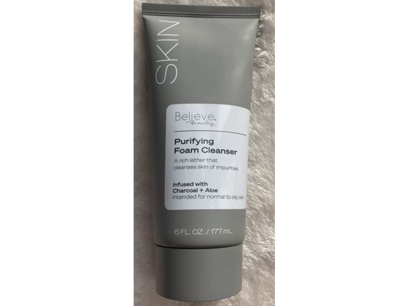 Believe Beauty Skin Purifying Foam Cleanser, Charcoal + Aloe, 6 fl oz/177 mL