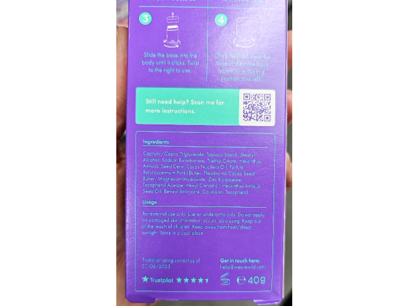 Wild Refillable Natural Deodorant, Coconut & Vanilla, 40 g