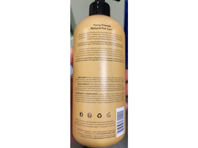 Attitude Natural Care Deodorizing Dog Shampoo, Lavender, 16 fl oz/473 mL