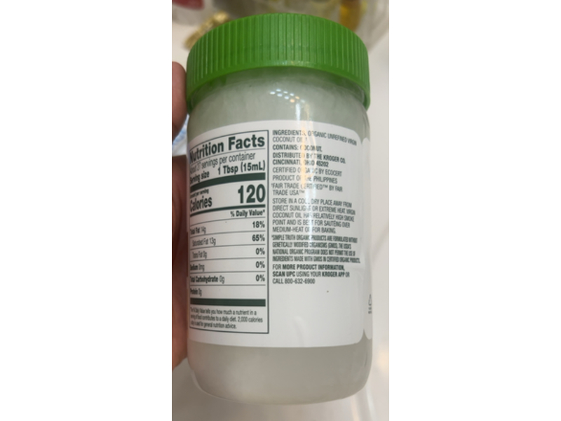 Simple Truth Organic Unrefined Virgin Coconut Oil, 14 fl oz/414 mL