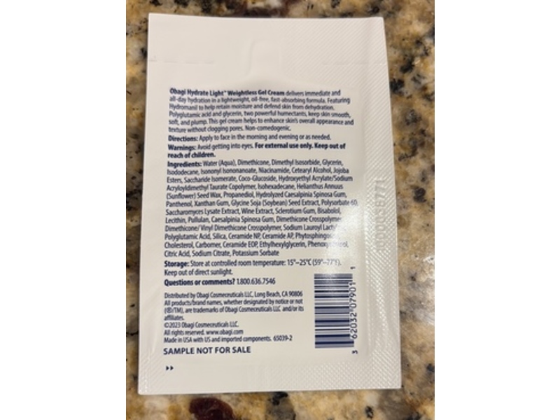 Obagi Hydrate Light Weightless Gel Cream, 0.07 fl oz/2 mL