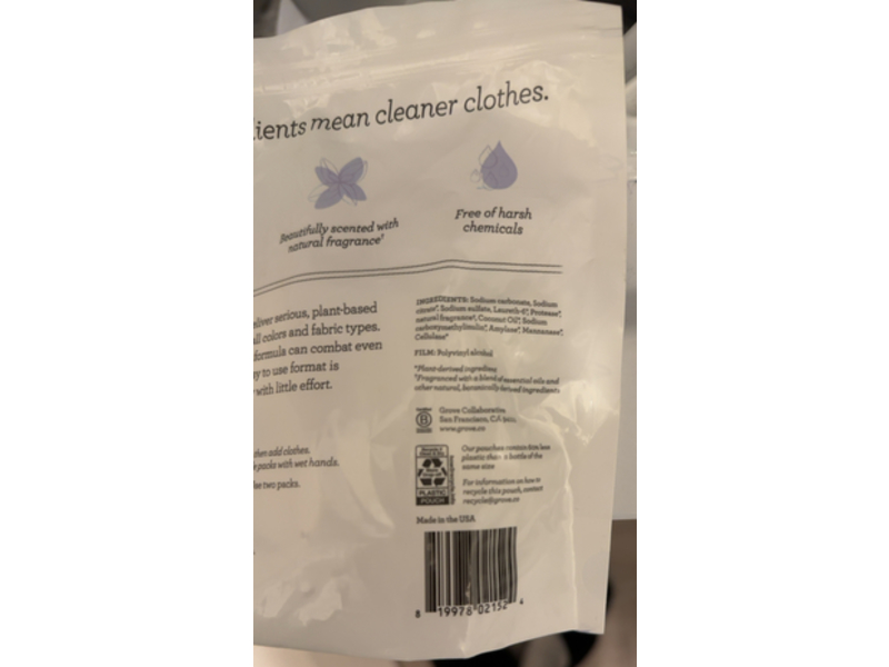 Grove Laundry Detergent Pack, Lavender & Rosemary, 8 Loads, 5.4 oz/154 g