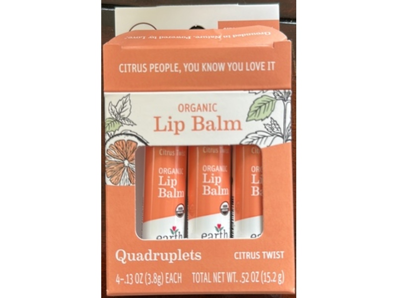 Earth Mama Organic Quadruplets Lip Balm, Citrus Twist, 0.13 oz/3.8 g, Pack of 4