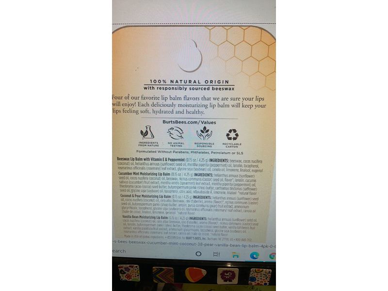 Burt's Bees Moisturizing Lip Balm, Beeswax + Cucumber Mint + Coconut & Pear + Vanilla Bean, 4 Pack