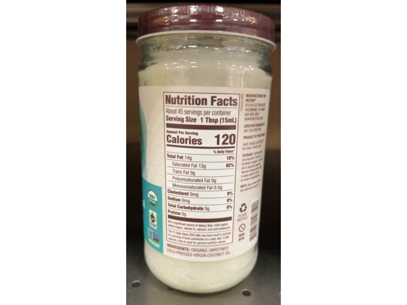 Nutiva Organic Virgin Coconut Oil, 23 fl oz/680 mL